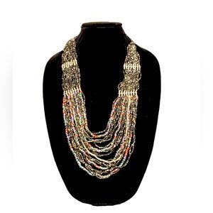 Vintage Necklace & Earring Set Silver Teal Purple Coral Blue Black & Clear Beads